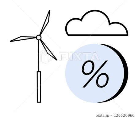 Wind turbine alongside a cloud and percentage symbol highlighted in blue. Ideal for renewable energy, sustainability, environmental science, green technology, efficiency analysis, climate change Wind turbine alongside a cloud and percentage symbol highlighted in blue. Ideal for renewable energy, sustainability, environmental science, green technology, efficiency analysis, climate change 126520966
