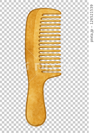 Watercolor illustration of a wooden comb, a simple and gentle hair care item 126521539