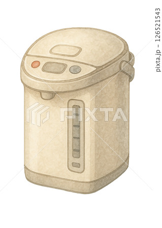 電気ポットの水彩イラスト・温かみのある配色で描かれたキッチン家電素材 126521543