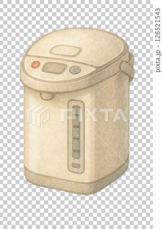電気ポットの水彩イラスト・温かみのある配色で描かれたキッチン家電素材 126521543