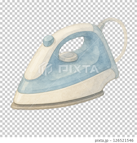 熨斗的水彩插圖,這是一種用藍色色調繪製的簡單家用電器 熨斗的水彩插圖,這是一種用藍色色調繪製的簡單家用電器 126521546
