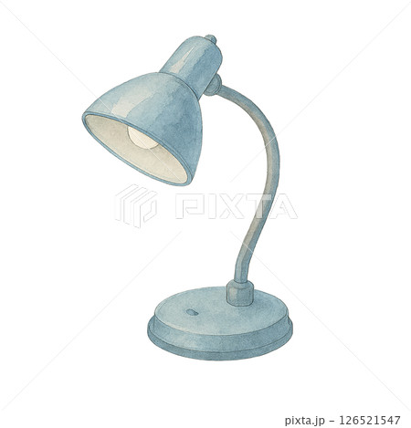 デスクスタンドの水彩イラスト・ブルー系で描かれたシンプルな照明器具の素材 126521547