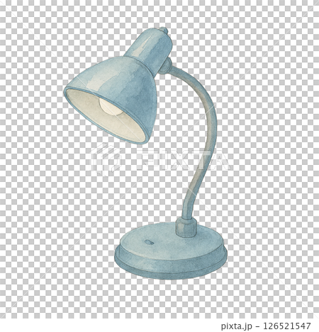 デスクスタンドの水彩イラスト・ブルー系で描かれたシンプルな照明器具の素材 126521547
