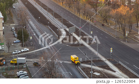 Construction site of avenue with road traffic aerial timelapse. 126522004