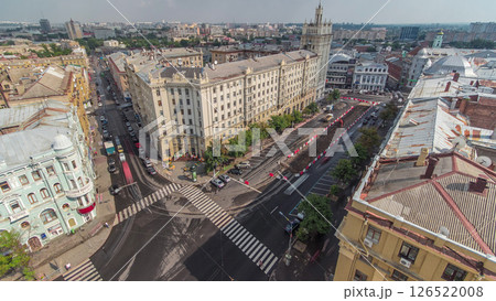 Constitution Square with historical buildings aerial timelapse in Kharkiv, Ukraine. Constitution Square with historical buildings aerial timelapse in Kharkiv, Ukraine. 126522008