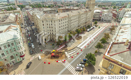 Constitution Square with historical buildings aerial timelapse in Kharkiv, Ukraine. Constitution Square with historical buildings aerial timelapse in Kharkiv, Ukraine. 126522019