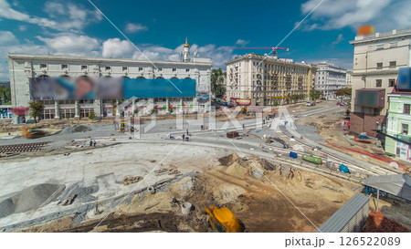 Work bulldozer on the construction of a road timelapse 126522089