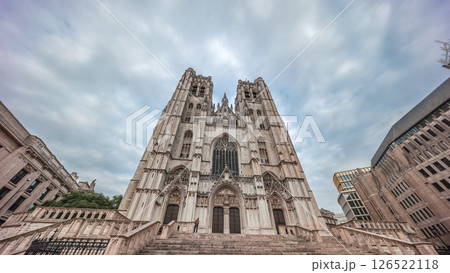 Hyperlapse of the Brussels Cathedral of St. Michael and St. Gudula, Belgium. 126522118