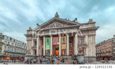 Hyperlapse of the Brussels Stock Exchange facade near Grand Place. Belgium Hyperlapse of the Brussels Stock Exchange facade near Grand Place. Belgium 126522130