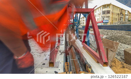 Tram rails at the stage of their installation and integration into concrete plates on the road timelapse hyperlapse. Tram rails at the stage of their installation and integration into concrete plates on the road timelapse hyperlapse. 126522187