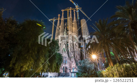 Sagrada Familia, a large church in Barcelona, Spain night timelapse hyperlapse. Sagrada Familia, a large church in Barcelona, Spain night timelapse hyperlapse. 126522251