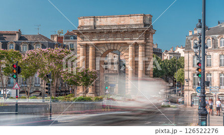 Porte de Bourgogne timelapse hyperlapse, historic medieval gate in Bordeaux, France. 126522276