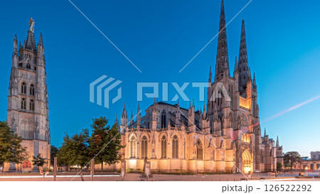 Cathedrale Saint-Andre de Bordeaux day to night timelapse hyperlapse with twin spires. France 126522292