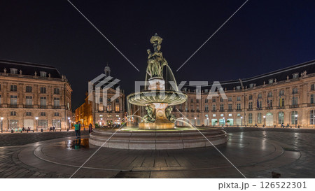 Place de la Bourse panorama and the fountains at night timelapse in Bordeaux, France. Place de la Bourse panorama and the fountains at night timelapse in Bordeaux, France. 126522301
