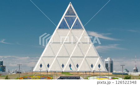 Exterior of the Palace of Peace and Reconciliation building timelapse in Astana, Kazakhstan. Exterior of the Palace of Peace and Reconciliation building timelapse in Astana, Kazakhstan. 126522348