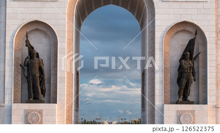 Triumphal arch timelapse and the central part of the city in Astana, Kazakhstan. 126522375