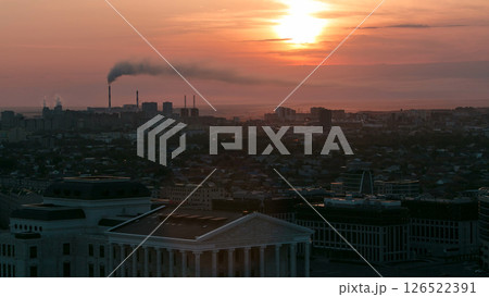 Elevated view with sunrise over the city center with State Opera and Ballet Theatre and central business district Timelapse, Kazakhstan, Astana Elevated view with sunrise over the city center with State Opera and Ballet Theatre and central business district Timelapse, Kazakhstan, Astana 126522391