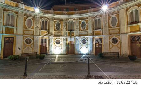 Typical medieval narrow street in beautiful town of Albano Laziale night timelapse hyperlapse, Italy 126522419