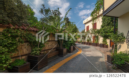Street of old traditional turkish houses of Antalya city timelapse hyperlapse. Turkey 126522478