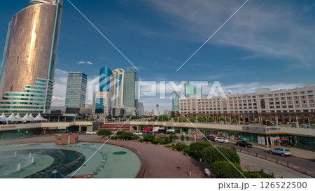 New business district timelapse hyperlapse from bridge in the capital of Kazakhstan in Astana. 126522500