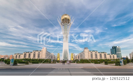 Bayterek timelapse hyperlapse. It is a monument and observation tower in Astana. Main symbol of city. 126522512