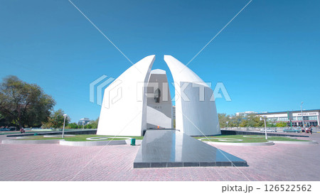 Stela with portraits of Mangistau heroes of the Great Patriotic War at the Eternal Flame timelapse hyperlapse 126522562