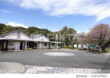 丹後鉄道 青空の栗田駅舎と桜 丹後鉄道 青空の栗田駅舎と桜 126522603