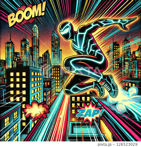 アメコミヒーロー集中線！ポップ背景カラフルイラスト！ダークヒーロー 126523029
