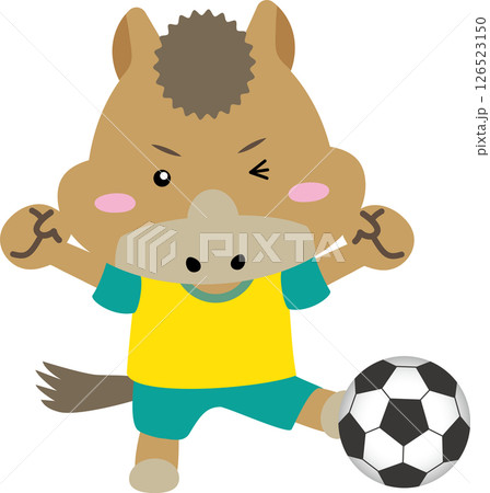 【午年・干支】サッカーをする元気な馬のキャラクター｜年賀状・スポーツ・子ども向けに最適なイラスト素材 126523150