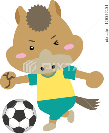 【午年・干支】サッカーをする元気な馬のキャラクター｜年賀状・スポーツ・子ども向けに最適なイラスト素材 126523151