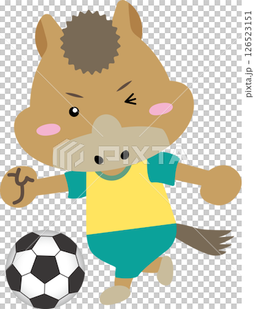 【午年・干支】サッカーをする元気な馬のキャラクター｜年賀状・スポーツ・子ども向けに最適なイラスト素材 126523151