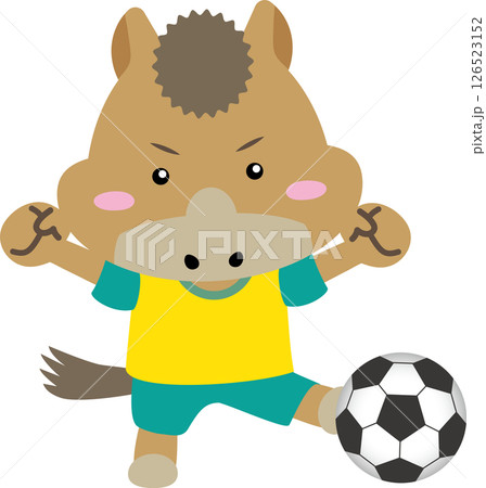 【午年・干支】サッカーをする元気な馬のキャラクター｜年賀状・スポーツ・子ども向けに最適なイラスト素材 126523152