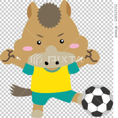 【午年・干支】サッカーをする元気な馬のキャラクター｜年賀状・スポーツ・子ども向けに最適なイラスト素材 126523152