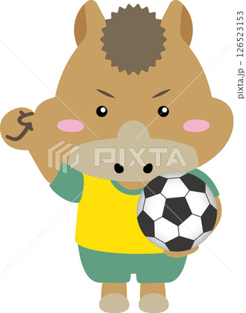 【午年・干支】サッカーをする元気な馬のキャラクター｜年賀状・スポーツ・子ども向けに最適なイラスト素材 126523153