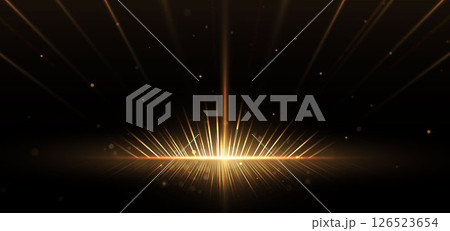 Abstract elegant gold glowing line with lighting effect sparkle on black background. 126523654