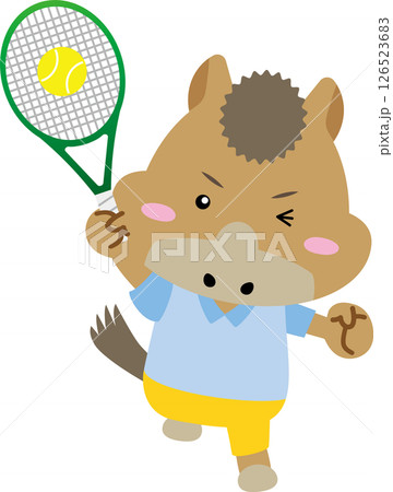 テニスを楽しむかわいいウマのキャラクター｜2026年・午年の干支イラスト 126523683