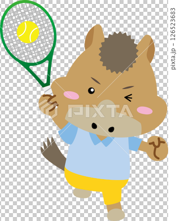 テニスを楽しむかわいいウマのキャラクター｜2026年・午年の干支イラスト 126523683