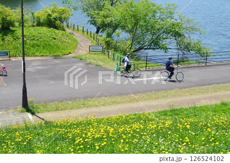 備北丘陵公園でサイクリングを楽しむ人達 備北丘陵公園でサイクリングを楽しむ人達 126524102