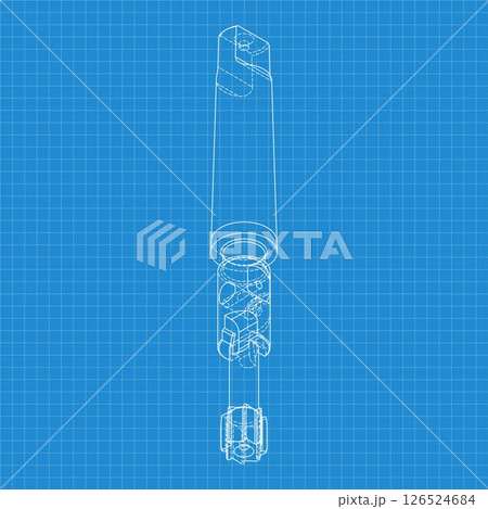 Mechanical engineering drawings. Tap tools, borer. Technical Design. Cover. Blueprint. Step Cutting Tool with Countersinking Function. Technical 3D Vector Illustration 126524684