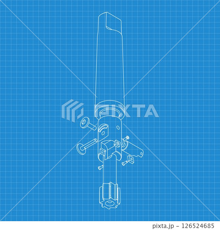 Mechanical engineering drawings. Tap tools, borer. Technical Design. Cover. Blueprint. Step Cutting Tool with Countersinking Function. Technical 3D Vector Illustration 126524685