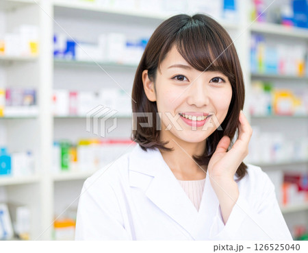 薬局にいる笑顔の女性薬剤師 126525040