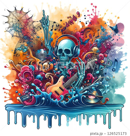 Colorful Treble Clef Sticker with Vibrant Abstract Ink Splash Design with Generative AI. Colorful Treble Clef Sticker with Vibrant Abstract Ink Splash Design with Generative AI. 126525173