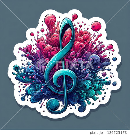 Colorful Treble Clef Sticker with Vibrant...のイラスト素材 [126525178] - PIXTA