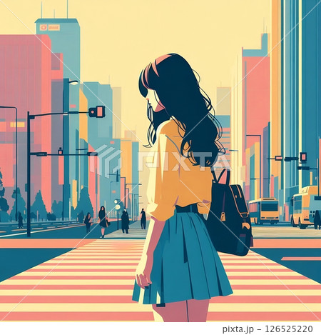 Stylized Tokyo Street Scene in Urban Japan Cityscape Illustration with Generative AI. 126525220
