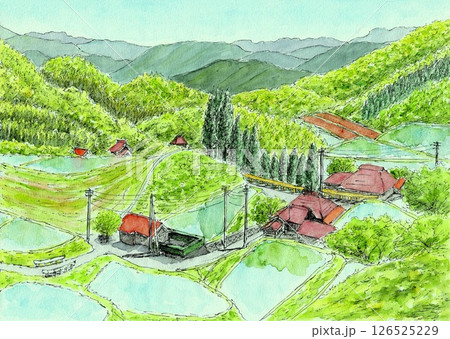 丘の上から見下ろした農村 126525229