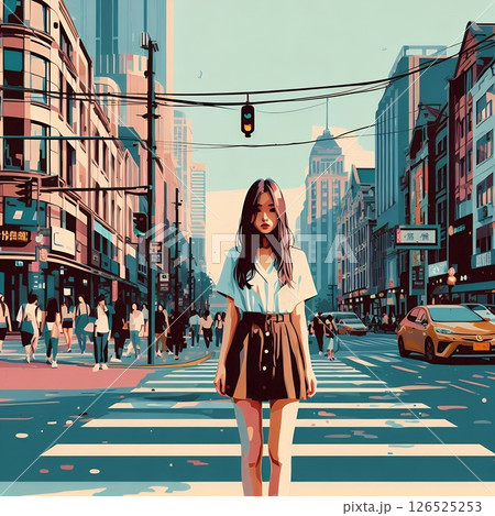 Modern Chinese Cityscape in Urban Shanghai Skyline Illustration with Generative AI. Modern Chinese Cityscape in Urban Shanghai Skyline Illustration with Generative AI. 126525253