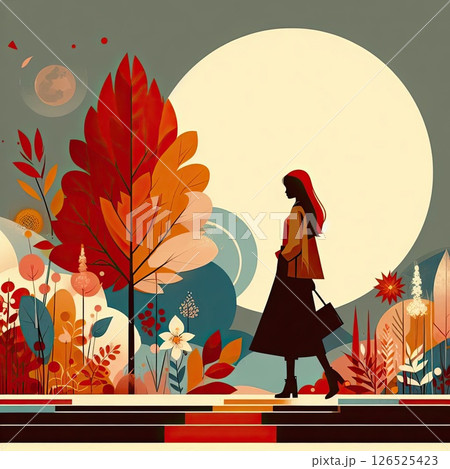 Minimal Flat Style Fashion Illustration under Full moon for Moon Festival Theme with Generative AI. 126525423