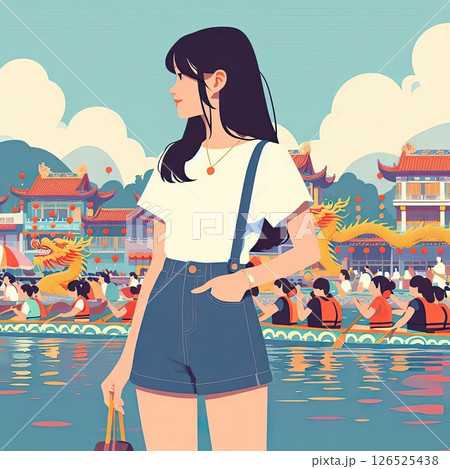 Dragon Boat Festival Celebration and Dragon Boat Race Scene with Generative AI. Dragon Boat Festival Celebration and Dragon Boat Race Scene with Generative AI. 126525438