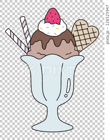 かわいいアイスクリームパフェのベクターイラスト。苺、ホイップ、デザート、チョコ 126525947