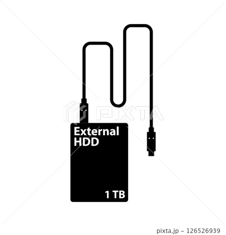 External Hard Disk Drive Silhouette. Black and White Icon Design Elements on Isolated White Background External Hard Disk Drive Silhouette. Black and White Icon Design Elements on Isolated White Background 126526939
